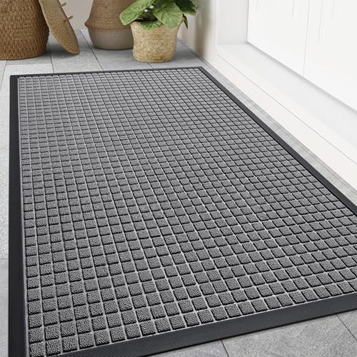 Smiry Front Door Mat Outside Entrance, Heavy Duty Natural Rubber Doormat, Non Slip, Trap Dirt and Moisture, Easy Clean, Low Profile Welcome Floor Mats for Indoor Outdoor Entry, 59x34 Inch, Mix Grey - color: Mix Grey, size: 59" X 34"