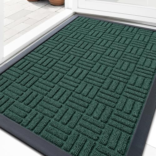 OLANLY Front Door Mat Outside Entrance 33x21, Absorbent, Heavy Duty Sturdy Natural Rubber Doormat Indoor Outdoor, Non-Slip, Stain and Fade Resistant, Low Profile Floor Mat for Entryway, Black Green - color: Black Green, size: 33" X 21"