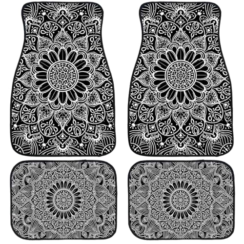 Mandala Car Floor Mats Set of 4 Black White Floral Boho Pattern Art Decorative Car Floor Carpets Front Rear Carpets Mat Non-Slip Auto Car Accessories Universal Fit Car Accessories for Truck - color: Mandala