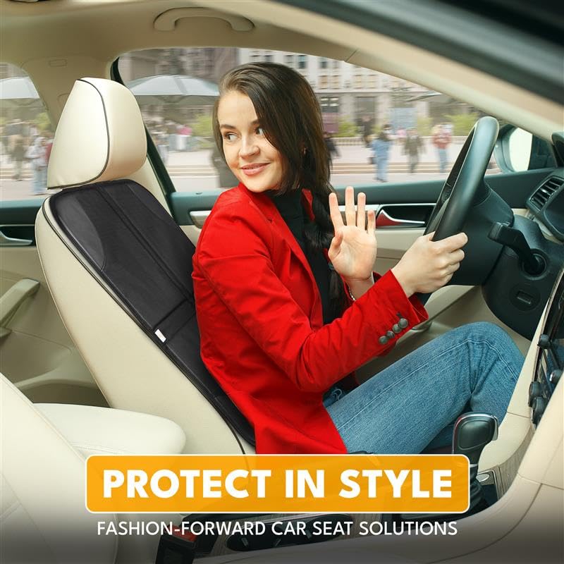 EcoNour Car Seat Protector 1 Pack, 600D Waterproof Non-Slip Seat Mat with Extra Thick Padding & Mesh Storage Pocket, Under Baby Car Seat or Pet, Protects Upholstery from Dirt & Damage - size: 1-Pack