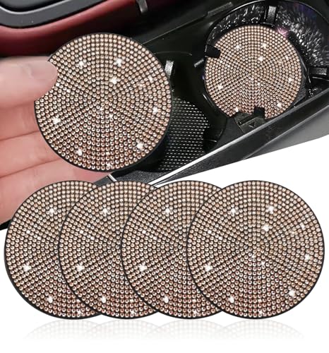 NBTEPEM 4pcs Bling Car Cup Holder Coaster, 2.75 inch Anti-Slip Shockproof Universal Fashion Car Coasters Insert Bling Crystal Rhinestone Automotive Interior Accessories for Women (Champagne) - color: Champagne, size: 4 pcs