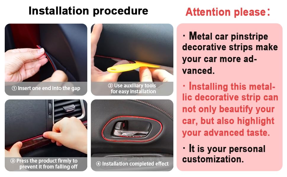 Car Interior Moulding Trim Strips 16.4ft /5M Universal Car Decoration Pinstriping Filler Insert Strips Styling Dashboard Decorative DIY Flexible Strip Garnish Accessory with Installing (Red)