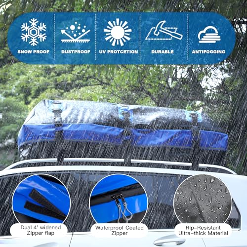 40 Cubic Feet Rooftop Cargo Carrier Bag, Waterproof Soft-Shell Car Roof Bag for All Vehicles SUV with/Without Rack, Car Top Luggage Storage Bag, Blue