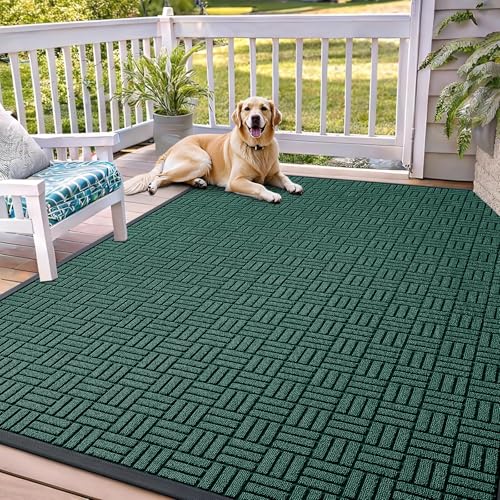 OLANLY Front Door Mat Outside Entrance 71x47, Absorbent, Heavy Duty Sturdy Natural Rubber Doormat Indoor Outdoor, Non-Slip, Stain and Fade Resistant, Low Profile Floor Mat for Entryway, Black Green - color: Black Green, size: 71" X 47"