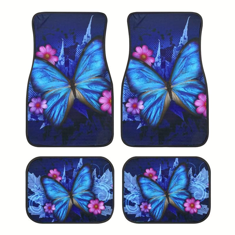 Premium 4-Piece Car Floor Mats,Black Carpet with Big Butterfly Print & Vinyl Heel Pad – Universal Fit for Sedan, SUV & Van, Truck,Heavy Duty Auto Accessories Interior - style: Butterfly style 3