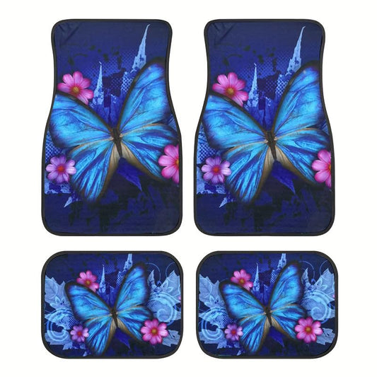 Premium 4-Piece Car Floor Mats,Black Carpet with Big Butterfly Print & Vinyl Heel Pad – Universal Fit for Sedan, SUV & Van, Truck,Heavy Duty Auto Accessories Interior - style: Butterfly style 3