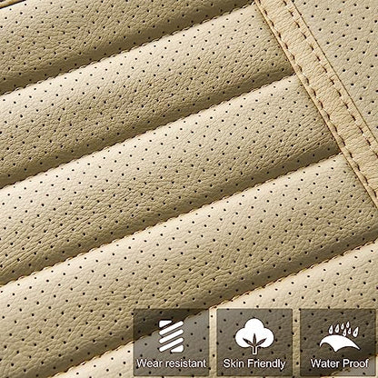 2pc Car Seat Covers, Luxury Car Protectors,Universal Anti-Slip Driver Seat Covers, Edge WrappingsFront Car Seat Covers with PU Leather(Beige) - color: Beige, size: 2x Front Seat Covers