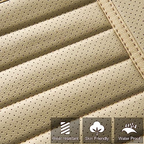 2pc Car Seat Covers, Luxury Car Protectors,Universal Anti-Slip Driver Seat Covers, Edge WrappingsFront Car Seat Covers with PU Leather(Beige) - color: Beige, size: 2x Front Seat Covers
