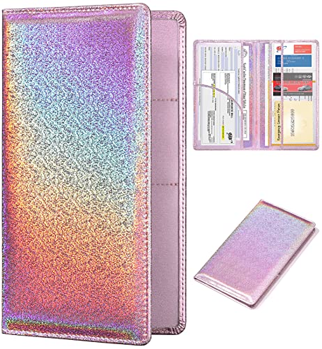 HERRIAT Car Registration and Insurance Card Holder,Glitter Leather Vehicle Glove Box Automobile Documents Paperwork Wallet Case Organizer for ID, Key Contact Information Cards,Men&Women - color: Glitter Rosegold