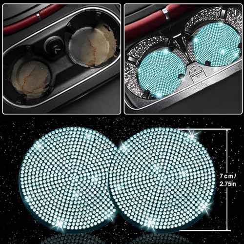 NBTEPEM 27 PCs Aquamrine Bling Car Accessories Set for Women, Steering Wheel Covers Universal Fit 15 Inch, Bling License Plate Frame, Bling Phone Holder, Bling Car Coasters (Aquamrine Diamond) - color: Aquamrine Diamond