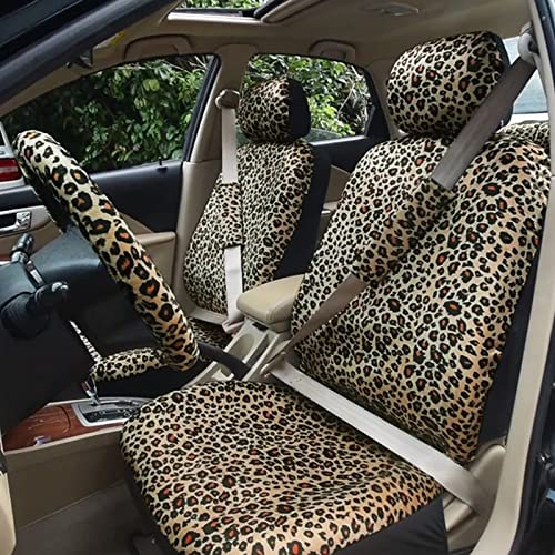 AUTOFAN Leopard Car Seat Covers Full Set with Steering Wheel Cover 2 Seat Belt Pads, Cheetah Print Seat Covers for Cars for Women,Airbag Compatible,Universal Fits for Cars,SUV,Truck - color: animal leopard