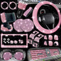 NBTEPEM 27-Piece Bling Car Accessories Set - Universal Fit Steering Wheel Covers, License Plate Frames, Phone Holder, Car Fast Charger, Coasters (Pink) - color: Pink Diamond