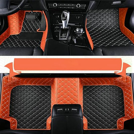 TAHALICustom Colors Car Floor Mats Black Pink for 99.9% Sedan SUV Sports， All-Weather Liners Car Floor mat，Luxury Leather Automotive Floor Mats (Black Orange Mats,3D Floor Mats) - color: Black Orange Mats