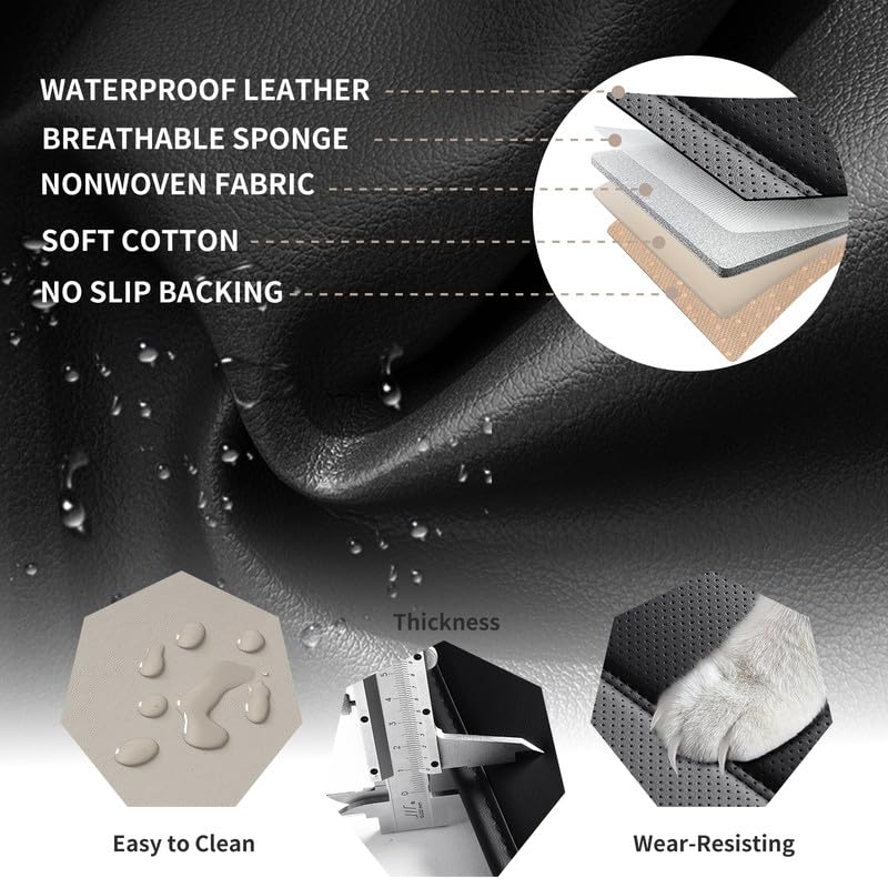 Car Seat Covers Full Set Fit for Toyota RAV4 2001-2026, Premium Faux Leather Waterproof Car Seat Protectors with Lumbar Support, Breathable Anti-Slip Easy to Install(Black,Full Set)