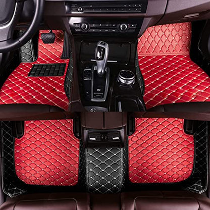 MELKEN Custom Fit Leather Car Floor Mats for 95% of Cars Full Coverage Floor Liners Car Mats (Black Red) - color: Black Red