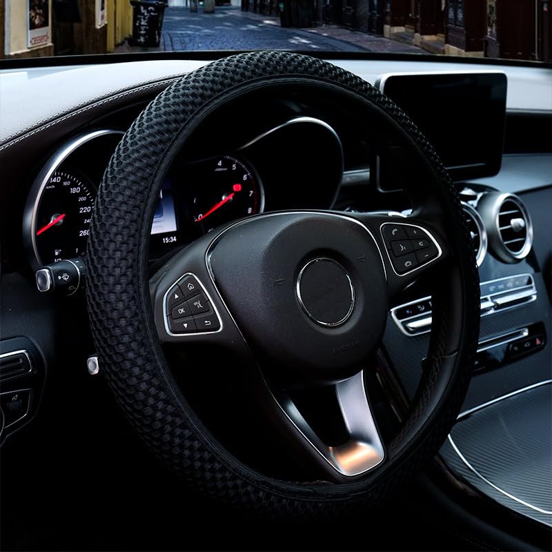 Hiflyer Steering Wheel Cover - Universal 14.5-15 Inch, Soft Microfiber Car Wheel Cover for Women & Men (Black)