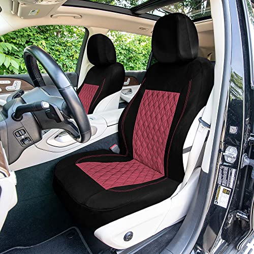 Universal Fit Diamond Stitched Flat Cloth Car Seat Covers Full Set - Burgundy - color: Burgundy