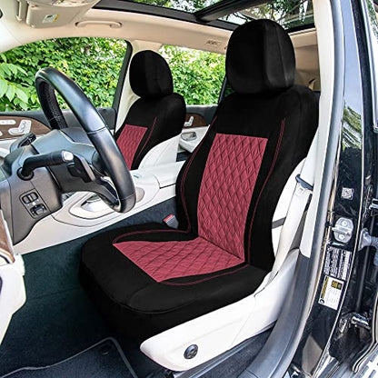 Universal Fit Diamond Stitched Flat Cloth Car Seat Covers Full Set - Burgundy - color: Burgundy