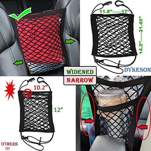 DYKESON Pet Barrier Dog Car Net Barrier with Auto Safety Mesh Organizer Baby Stretchable Storage Bag Universal for Cars, SUVs -Easy Install,Safer to Drive with Pets and Children, 2 Layer - size: 12 in × 14.5 in