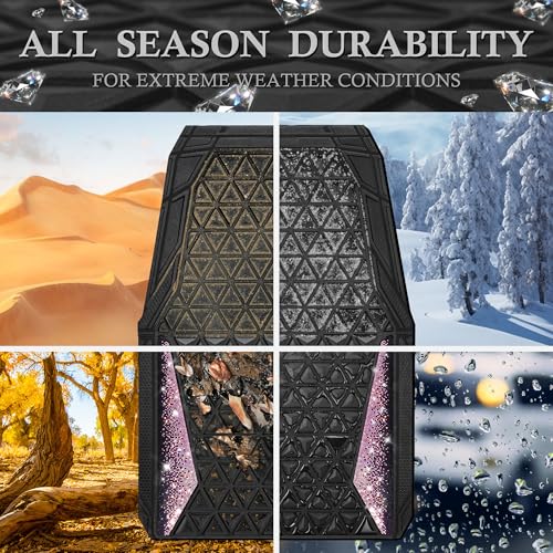 CAR PASS Bling Rubber Car Mats Diamond Floor Mats Full Set Anti-Slip 3D Rhombus Waterproof Universal Trim to Fit Liner Glitter Crystal Sparkly Shining Rhinestone Girl Women SUV Sedan Van, Black Pink - color: Pink Diamond