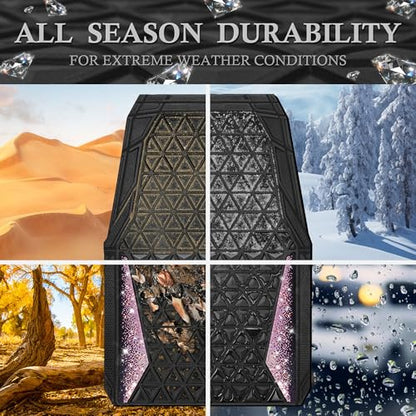 CAR PASS Bling Rubber Car Mats Diamond Floor Mats Full Set Anti-Slip 3D Rhombus Waterproof Universal Trim to Fit Liner Glitter Crystal Sparkly Shining Rhinestone Girl Women SUV Sedan Van, Black Pink - color: Pink Diamond
