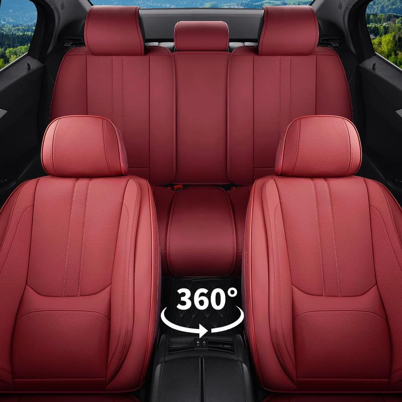 Car Seat Covers Full Set Fit for Toyota RAV4 Hybrid 2016-2026,Luxury Faux Leather Seat Covers 5 Seats, Breathable Anti-Slip Seat Protectors with Lumbar Support(Red,Full Set) - color: Red, size: Fit for RAV4 Hybrid