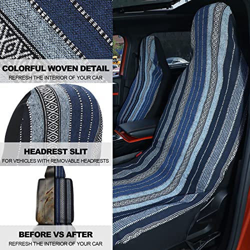 Frienda Baja Saddle Blanket Car Seat Covers Full Set Multicolor Stripe Boho Steering Wheel Cover Seat Belt Pads Crystal Hanging Ornament Automotive Interior Universal Fit Most Cars (Retro Style) - style: Retro Style