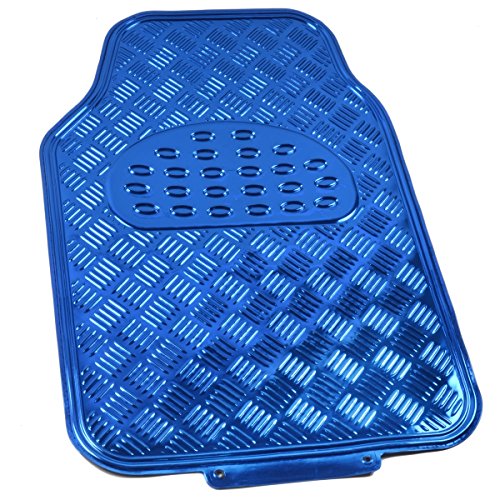 BDK 4-Piece All-Weather Universal Fit Front & Rear Floor Mats for Cars Trucks SUVs Vans, All-Weather Easy-to-Clean Diamond Metal Pattern Durable Heavy Duty Non-Slip Protection - Metallic Blue - color: Metallic Blue