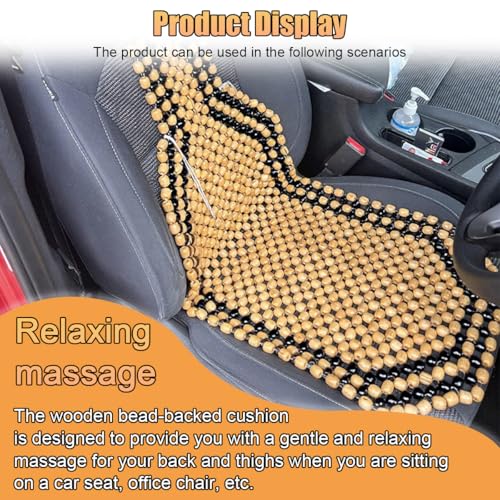 Breathable Wood Beaded Seat Cushion, Cooling Double Strung Auto Back Massaging Driver Seats Cover for Fatigue Relief, Comfort Ventilated Support Cushion for Car Seat Chair (Beige)