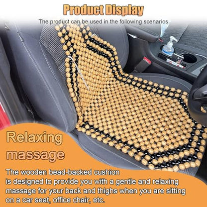 Breathable Wood Beaded Seat Cushion, Cooling Double Strung Auto Back Massaging Driver Seats Cover for Fatigue Relief, Comfort Ventilated Support Cushion for Car Seat Chair (Beige)