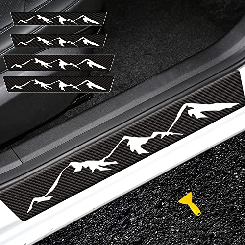 4 Pcs Mountain Range Door Sill Protector Stickers, Universal Size Door Entry Guard Scuff Plate Stickers for Vehicle Truck SUV. (Mountain Range) - color: Black-Mountain Range