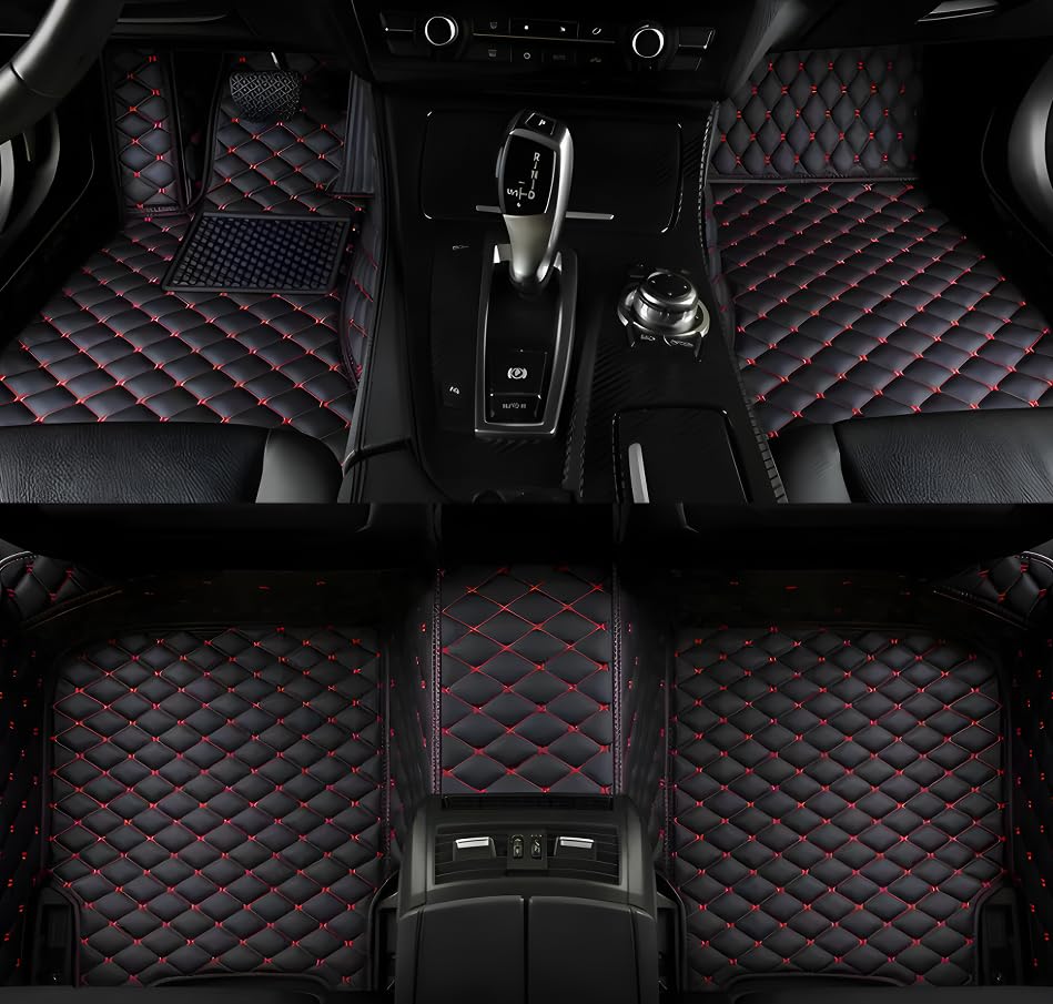 Customize Car Floor Mats for 99% Sedan SUV Sports Car All Weather Leather Full Coverage Waterproof Non-Slip Vehicle Lining Pads (Black Red) - color: Black Red