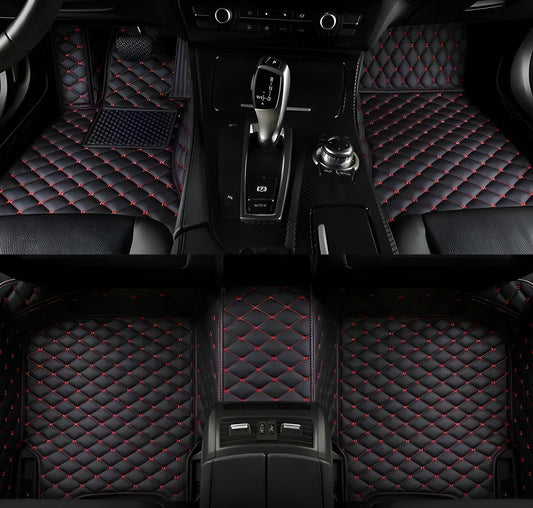 Customize Car Floor Mats for 99% Sedan SUV Sports Car All Weather Leather Full Coverage Waterproof Non-Slip Vehicle Lining Pads (Black Red) - color: Black Red