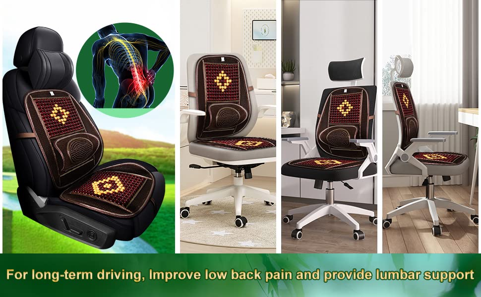 Wood Beaded Comfort Seat Cover with Cooling Ventilated Mesh Lumbar Back Brace Massage Support Cushion for Car Seat Chair - color: Coffee