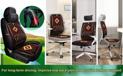 Wood Beaded Comfort Seat Cover with Cooling Ventilated Mesh Lumbar Back Brace Massage Support Cushion for Car Seat Chair - color: Coffee