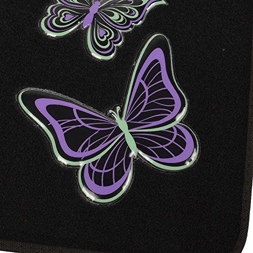 BDK Embossed Neon Purple & Green Butterflies Design Carpet Car Floor Mats for Auto Van Truck SUV-4 Pieces Front & Rear Full Set with Rubber Backing-Universal Fit