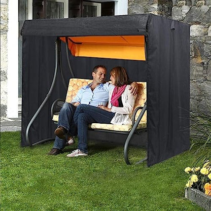 Outdoor Swing Cover 3 Triple Seater Garden Swing Cover Garden Hammock Glider Chair Cover Patio Furniture Cover UV Resistant Swing Cover All Weather Protection(77x53x67inch) Black - color: Black, size: 77L x53W x67H inch