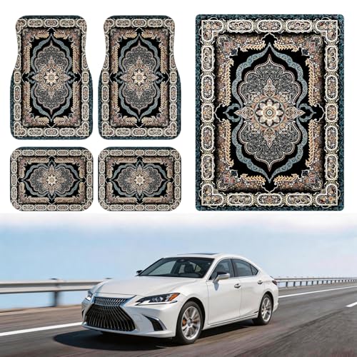 Automotive Floor Mats 5 Pcs, Universal Car Floor Mats, Bohemian Style Cargo Liner, Car Accessory for SUVs/Sedan/Wagons, Durable Protective Mat, Trunk Liner for Families/Travel Enthusiasts - color: Bohemian Style5