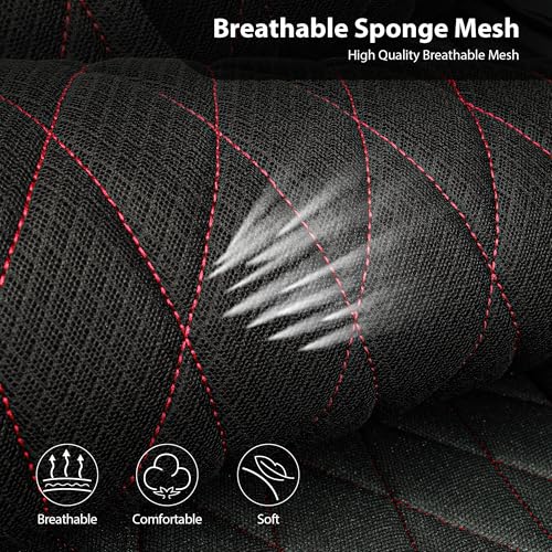CAR PASS Thick Foam 3D Air Mesh Leather Car Seat Covers Front Seats Only, Breathable Premuim Leather Two Front Seat Cover, Airbag Compatible Universal Fit for 95% Sedan Van Truck SUV,Black and Red - color: Black and Red Air Mesh, size: Two Front
