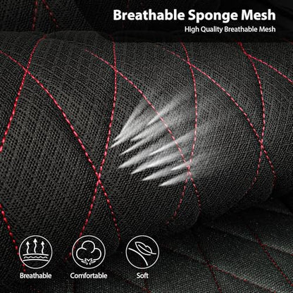 CAR PASS Thick Foam 3D Air Mesh Leather Car Seat Covers Front Seats Only, Breathable Premuim Leather Two Front Seat Cover, Airbag Compatible Universal Fit for 95% Sedan Van Truck SUV,Black and Red - color: Black and Red Air Mesh, size: Two Front