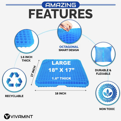 Large Gel Seat Cushion for Long Sitting, Cooling Gel Cushion for Office Chair, Tailbone Sciatica Coccyx Pain Pressure Relief Orthopedic Seat Cushion, Double Handles Non Slip Cover for Car Wheelchair