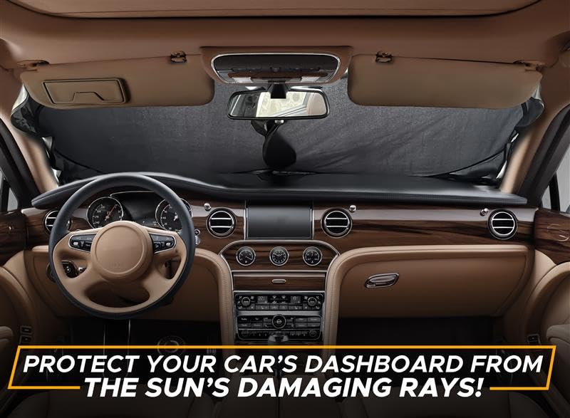 EcoNour Car Windshield Sunshade | Blocks 99% Heat & Keeps Interior Cool | Universal Fits Cars, SUVs, Trucks | Automotive Sun Screen, Visor & Car Accessories for Summer | Medium (64x32 Inches) - size: Medium