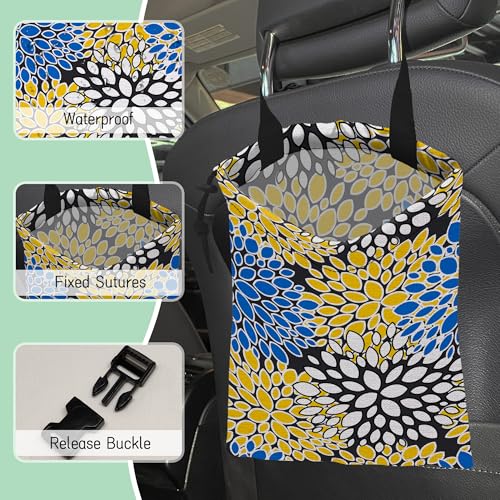 Chrysanthemum Car Trash Bag,Aster Flowers Hanging Drawstring Car Garbage Bag,Waterproof Canvas Car Back Seat Organizer with Adjustable Buckle,for Vehicles,SUVs,Camping,Road Trips - color: Chrysanthemum