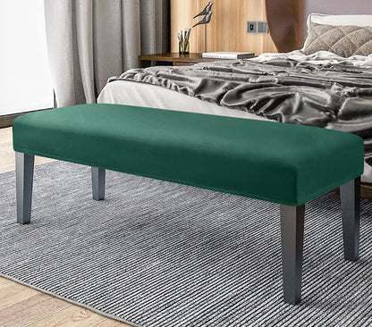 FORCHEER Velvet Green Dining Bench Cover 49-60 Inch Stretch Bedroom Bench Seat Cover Rectangle Washable - color: Velvet-dark Green