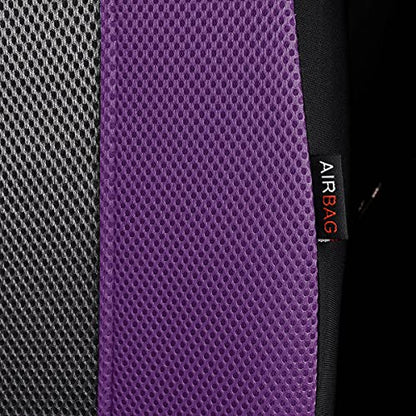 Flying Banner car seat Covers Full Set All Air Mesh Breathable Man Lady Airbag Compatible Rear Bench Split 40/60 50/50 60/40 Truck Pick Up (Full Set - Low Back, Black Gray Purple) - color: Black Gray Purple