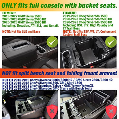 Center Console Organizer Compatible with 2020-2023 Silverado/Sierra 2500/3500HD/ 2019-2022 Chevy Silverado 1500 / GMC Sierra 1500 Accessories - Full-Coverage Insert Tray, ABS material Black - color: black