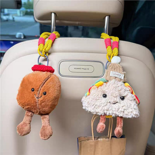 Car Seat Headrest Hook 2 Pack Hooks Hanger Storage Organizer Universal for Handbag Purse Coat, Cute Car Accessories for Women (Sandwich+ coffee bean) - color: Sandwich+ coffee bean