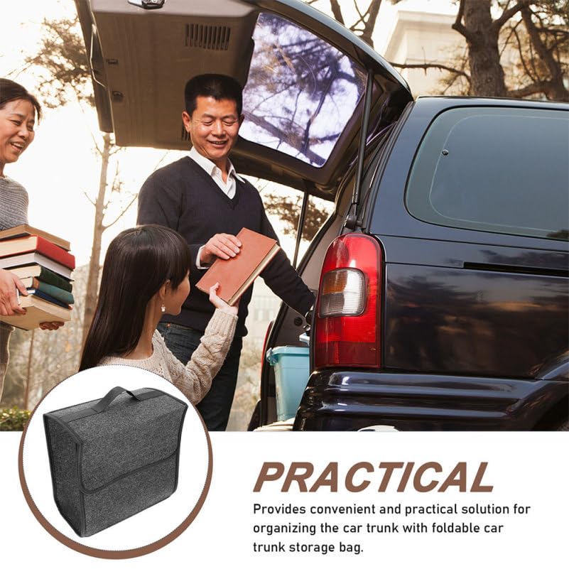 2-Pack Felt Car Trunk Organizer with Lid: Small Collapsible Cargo Storage Box Bin for Compact Sedan & SUV - Anti-Slip Noise-Free Auto Interior Storage Bag for Groceries & Tools, 11.79"x11.00"