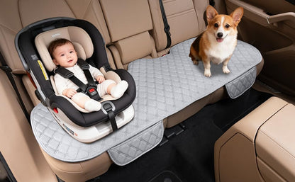 Linen Back Car Seat Cover, Rear Car Seat Cover for Cars Truck SUV, Anti-Slip Breathable Rear Bench Seat Protector Cushion Pad with Storage Pockets for Most Vehicles - Grey 1pc