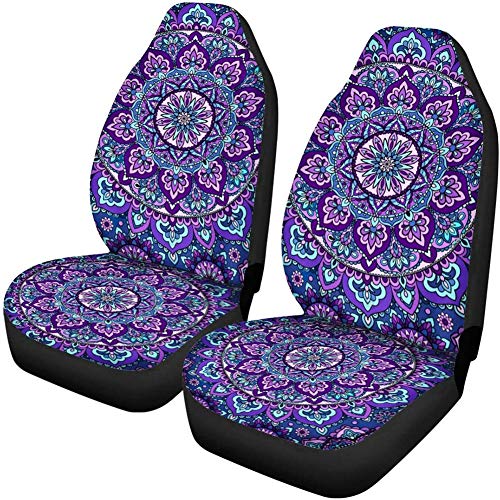 INSTANTARTS 2 Pack Mandala Front Car Seat Covers, Polyester Bucket Seat Protectors, Universal Fit for Most SUV Sedan and Van Seats,Boho Style - color: 0-Mandala Flowers 1